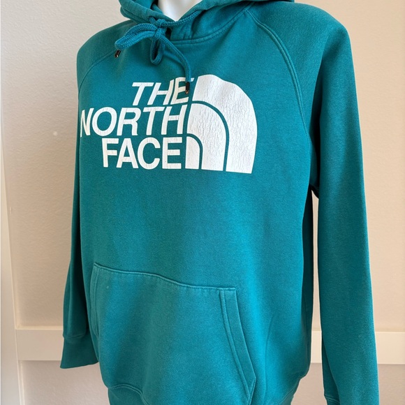 The North Face Hoodie Woman Medium Hooded Sweatshirt Logo Long Sleeve Teal Blue - Picture 5 of 11